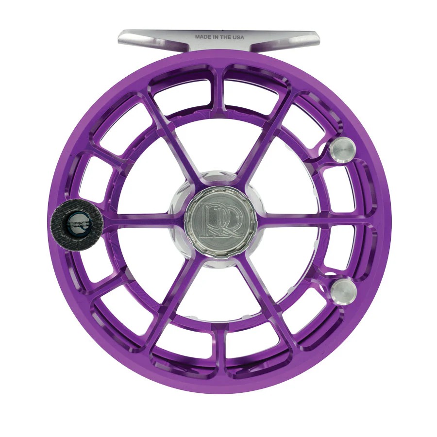Ross Evolution R Salt purple saltwater fly reel with large arbor spool and machined frame