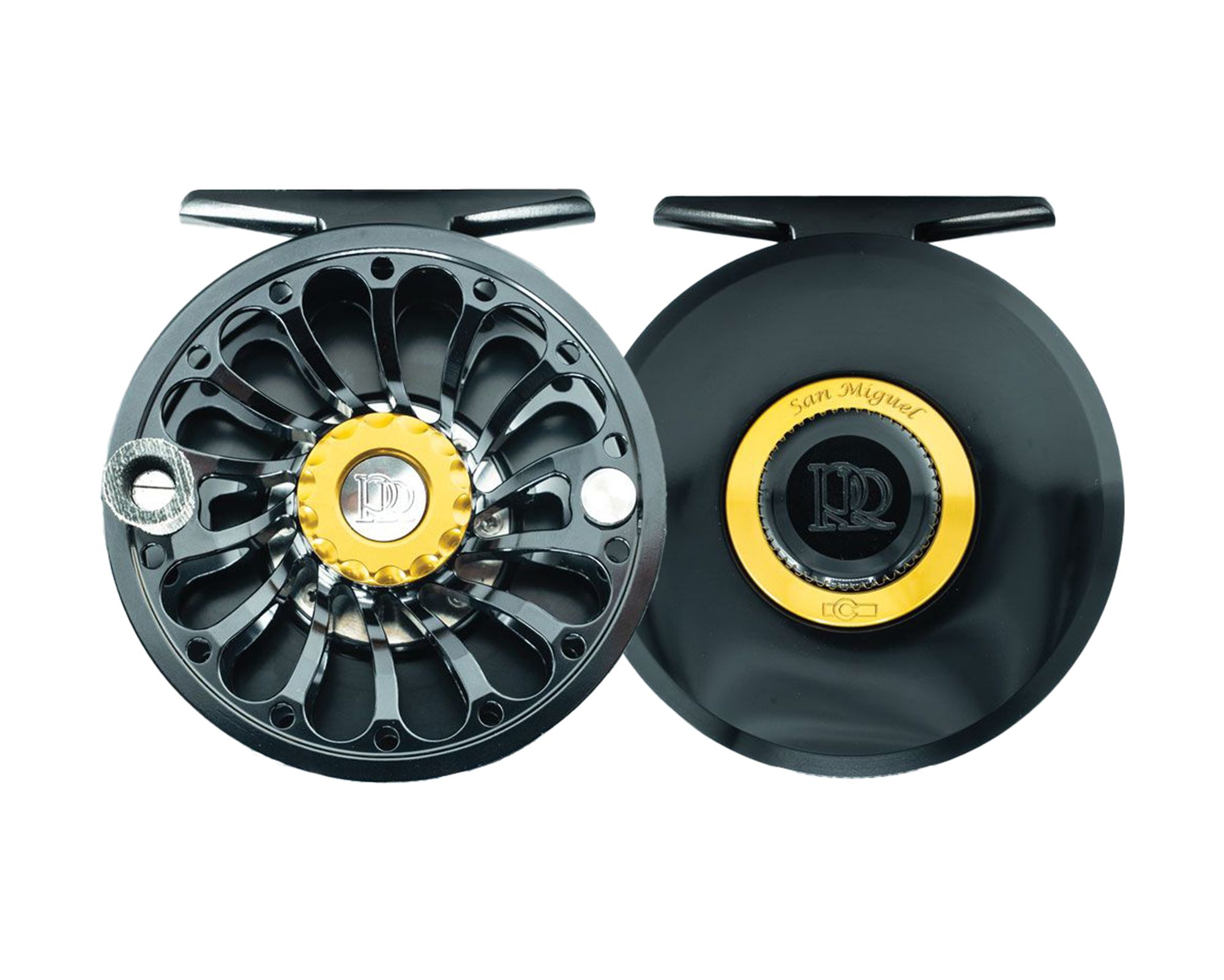 Spool and frame sides of the black Ross Reels San Miguel Reel