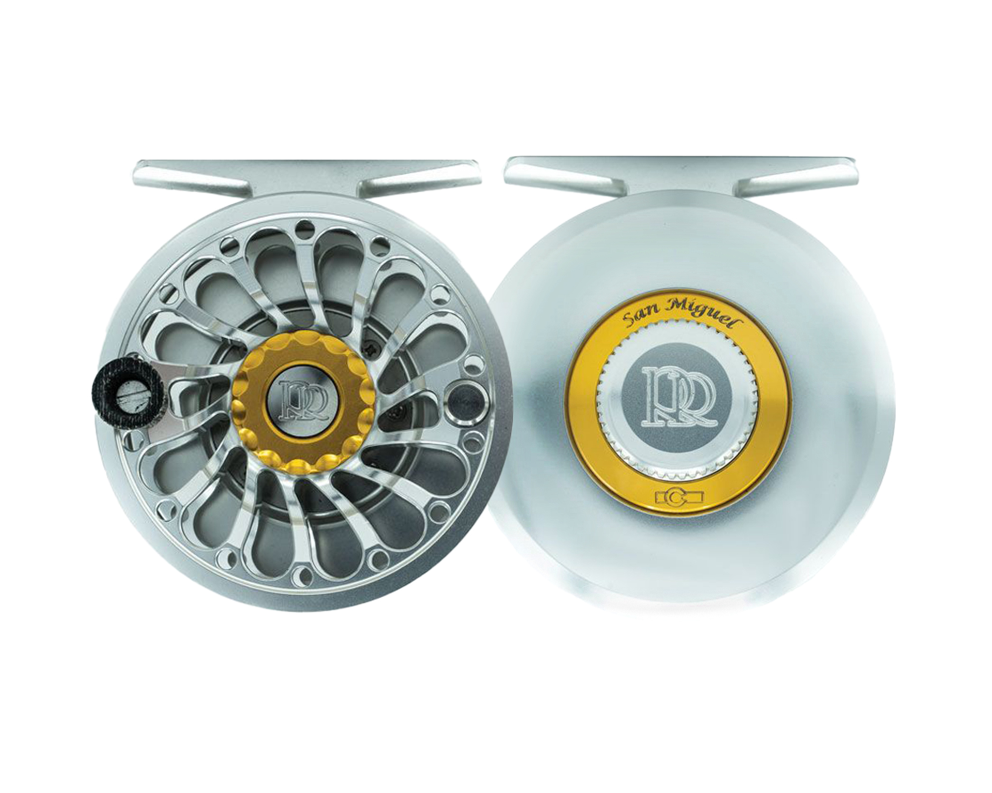 Spool and frame sides of the platinum Ross Reels San Miguel Reel