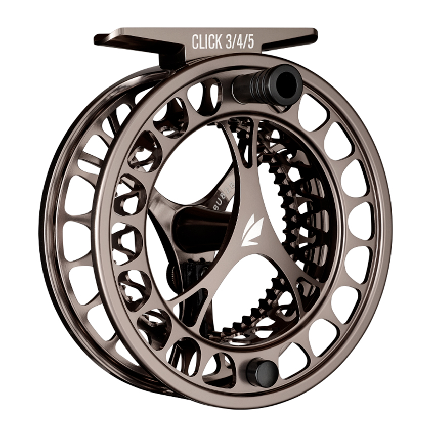 Modern designed Sage CLICK fishing reel with concave arbor for increased strength and line capacity.