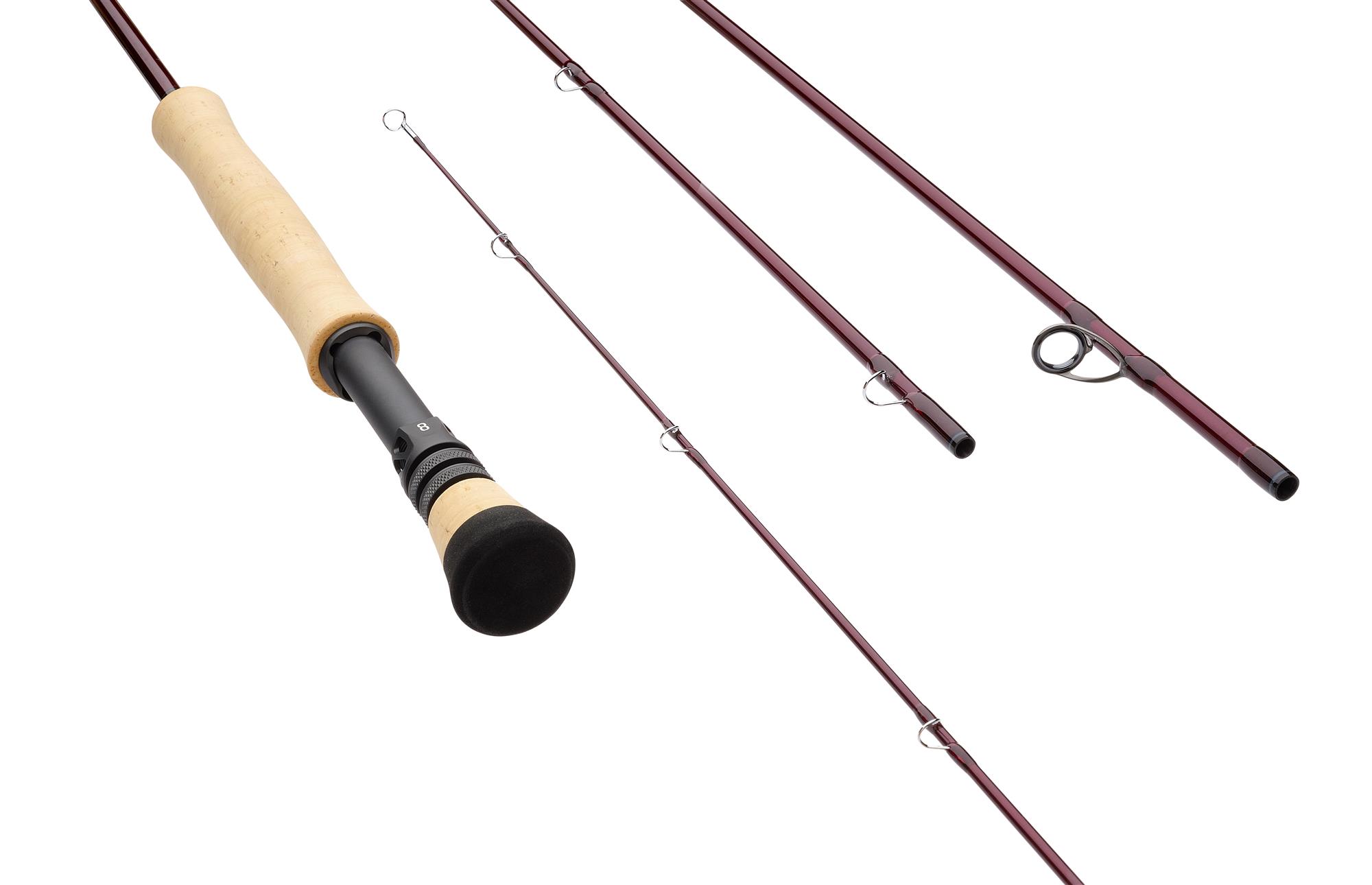 8wt Sage R8 POWER Fly Rod sections at an angle