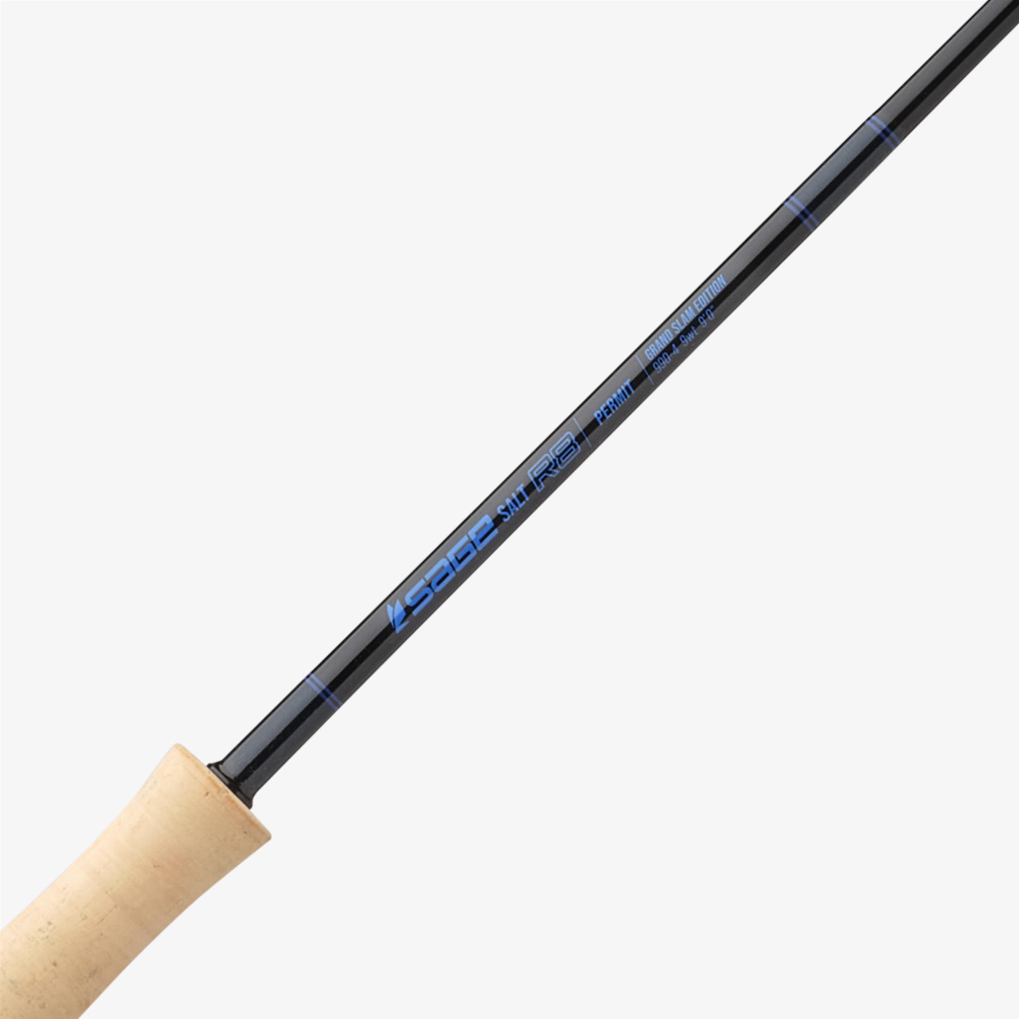 Angled label view of Sage SALT R8 Fly Rod Limited Edition Permit Grand Slam 990-4