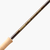 Close-up of Sage R8 Premium Spey Rod with distinctive guide patterns and ergonomic handle, ideal for spey casting enthusiasts.