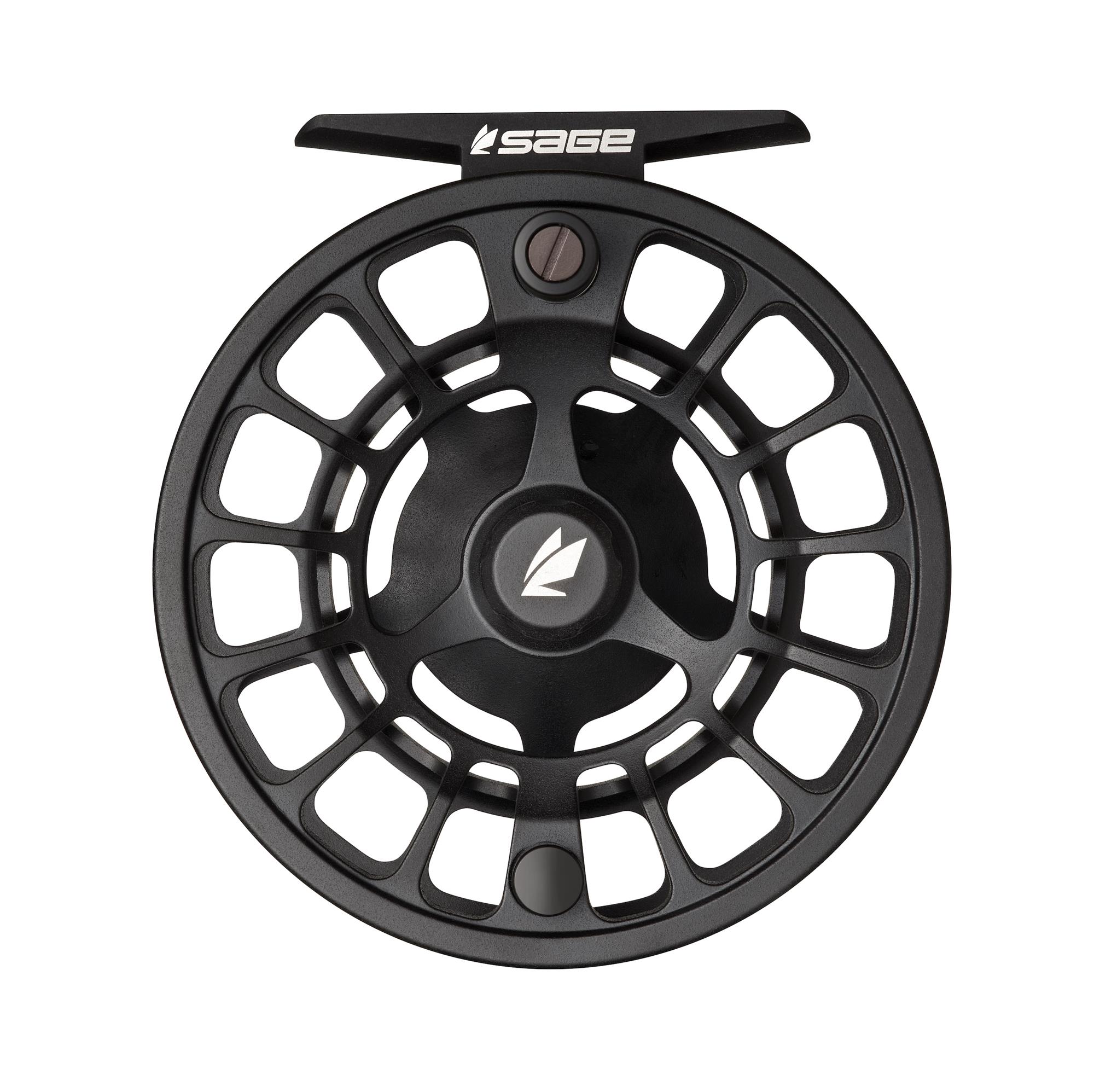 Sage Shift C Black Fly Fishing Reel front view featuring lightweight large arbor spool and black finish.