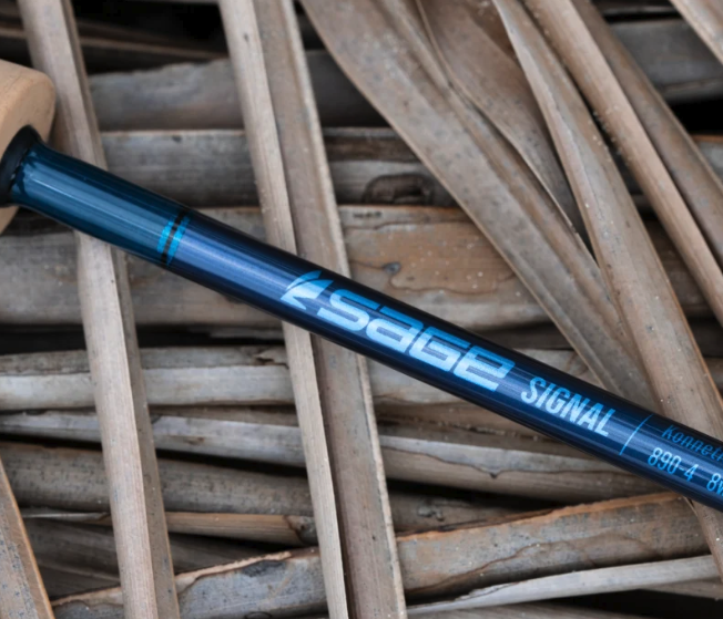 Sage SIGNAL Fly Rod label on wicker