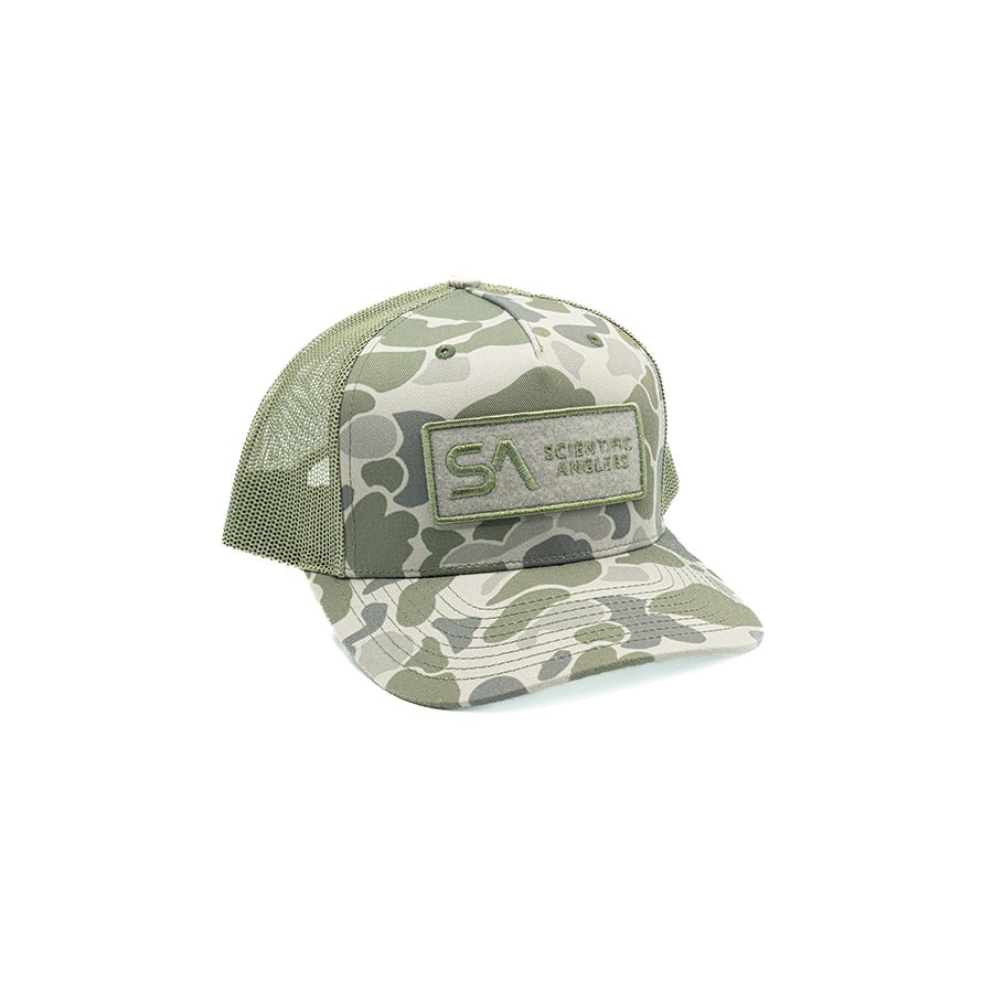 Scientific Anglers Camo Trucker Hat green grey camouflage fly fishing cap with breathable mesh back