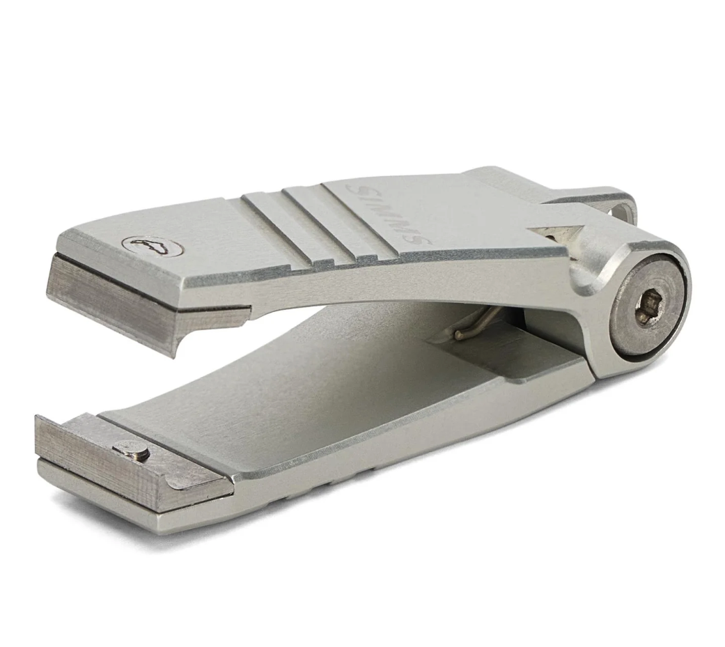 Simms Guide Nipper line cutter – silver machined aluminum nipper with razor-sharp stainless jaws for leader and tippet trimming
