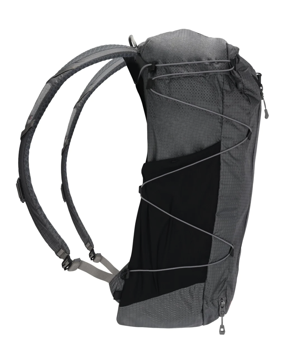Compact and efficient Simms Flyweight Backpack for fly fishing trips.