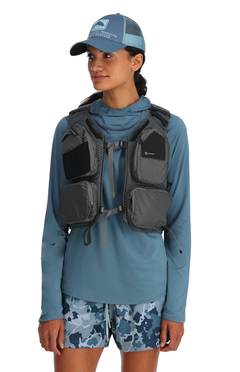 Simms Flyweight Vest Pack for hiking and fishing with side compression