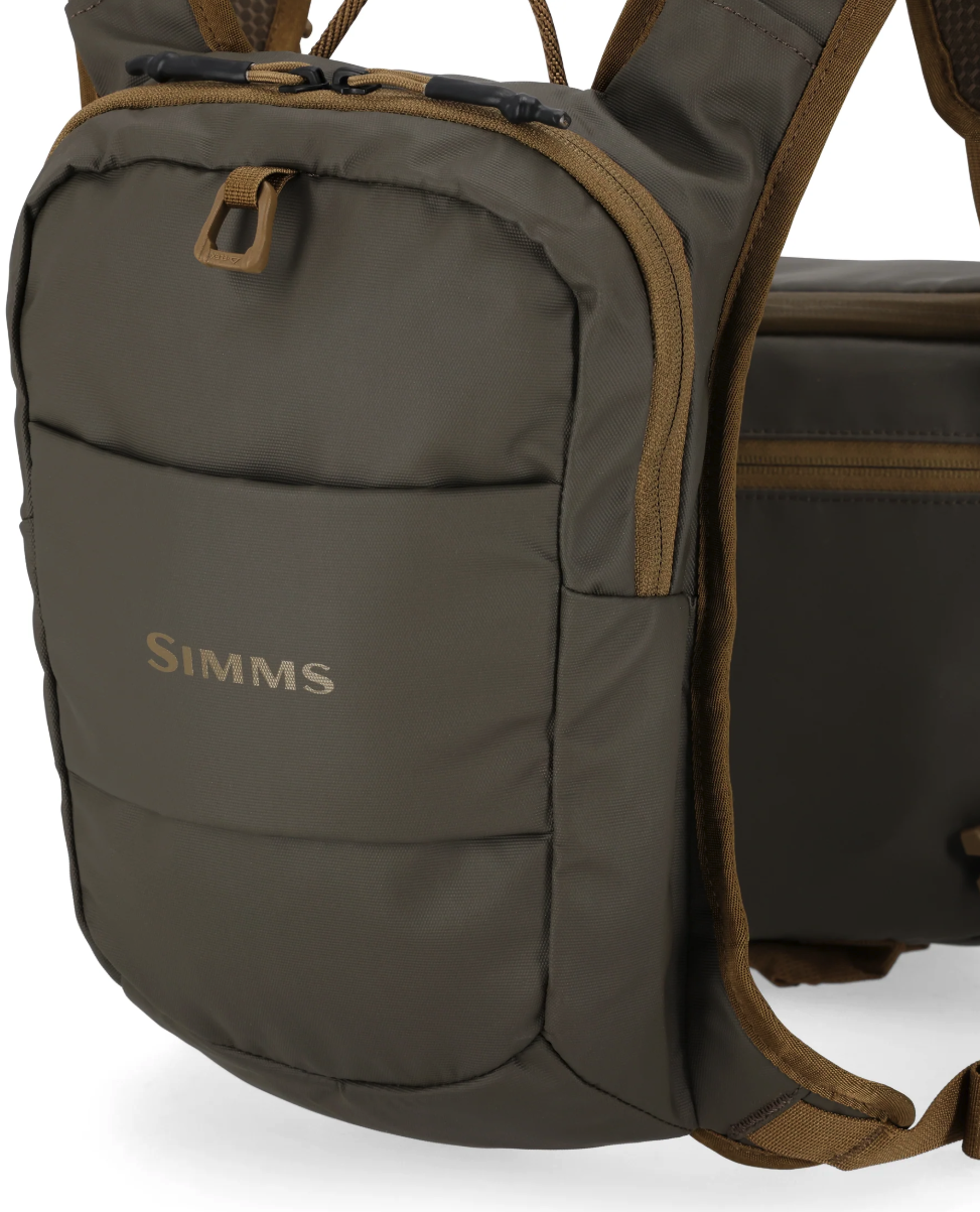 Close up detail of back pack of Simms Headwaters Chest Pack