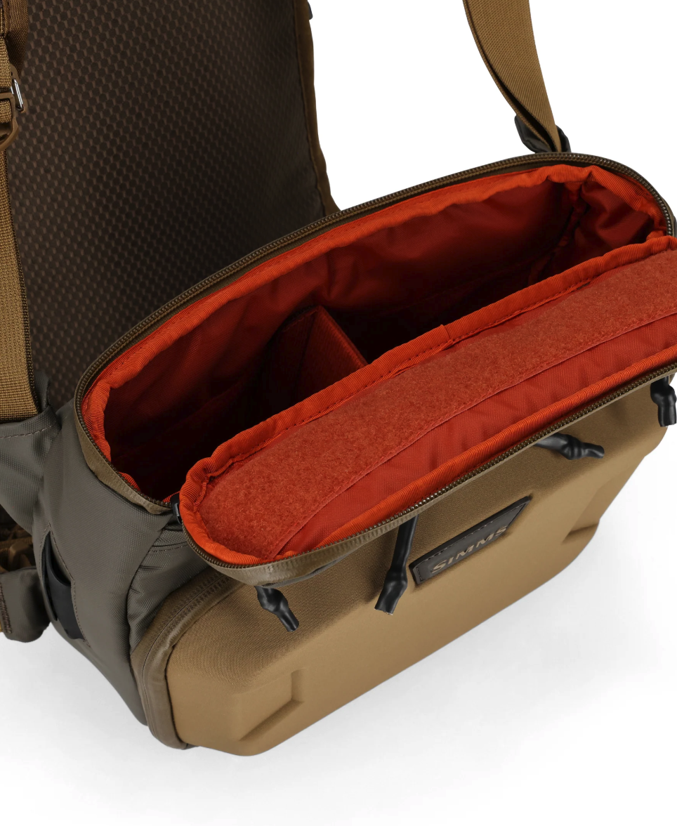 Front compartment open on Simms Headwaters Chest Pack