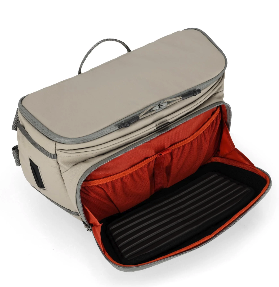 Front panel open on Simms Headwaters Sling Pack Dolomite