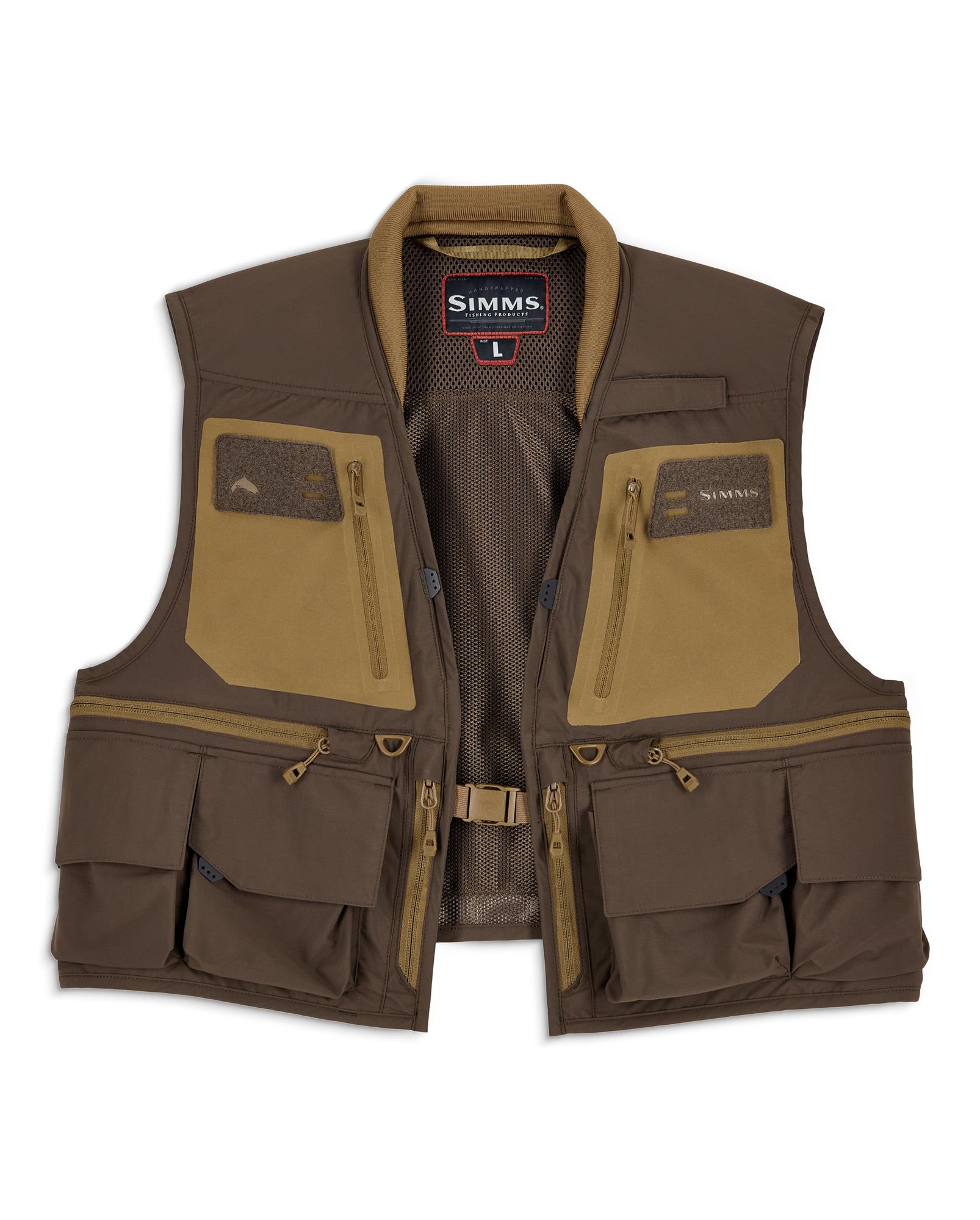 Simms Headwaters Vest fly fishing vest front view with multiple pockets and breathable mesh lining