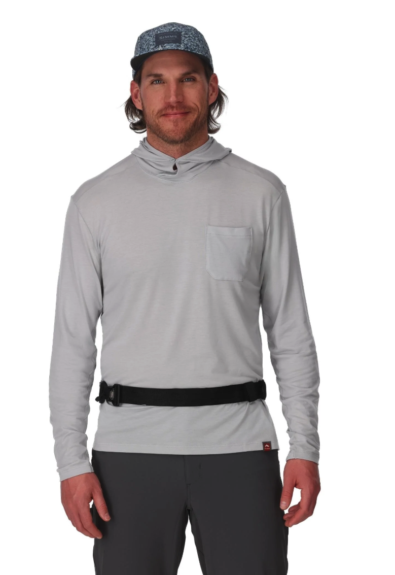 Front of model wearing Simms Scout Hip Pack