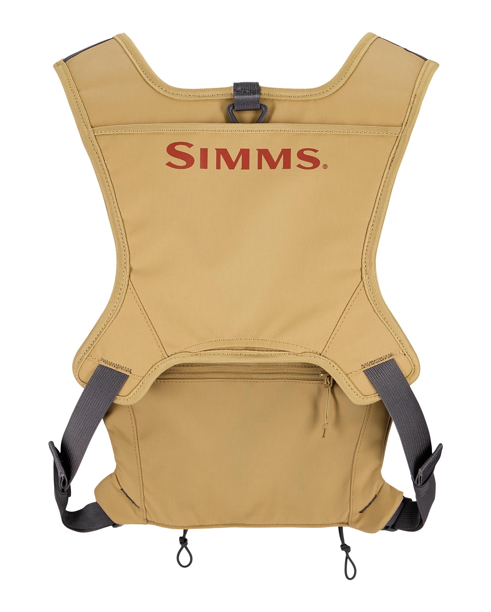 Rear view of Simms Tributary Chest Pack showing integrated net holder and D-ring