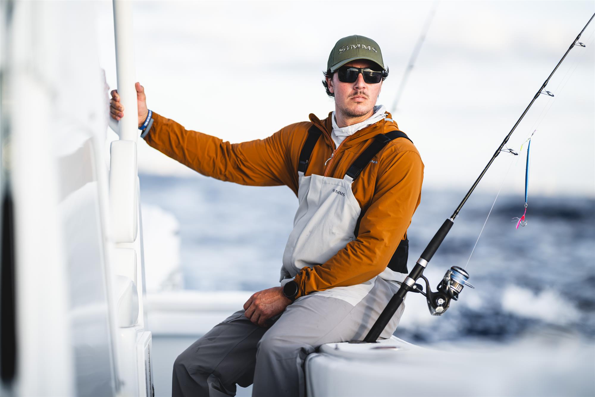 Simms Challenger bibs offshore fishing waterproof breathable rain bibs saltwater boat gear