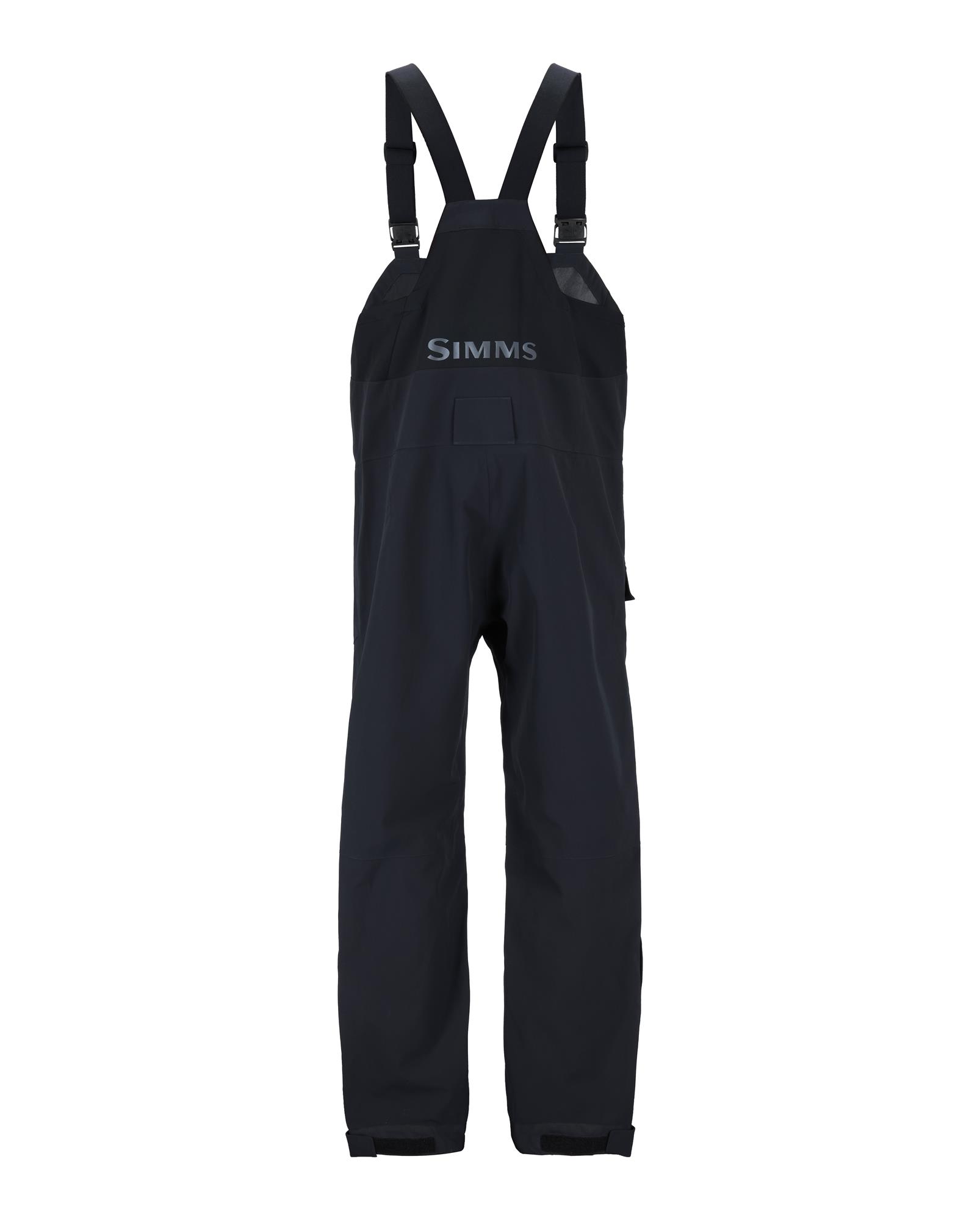 Simms Challenger bibs black rear view waterproof fishing bibs adjustable suspenders