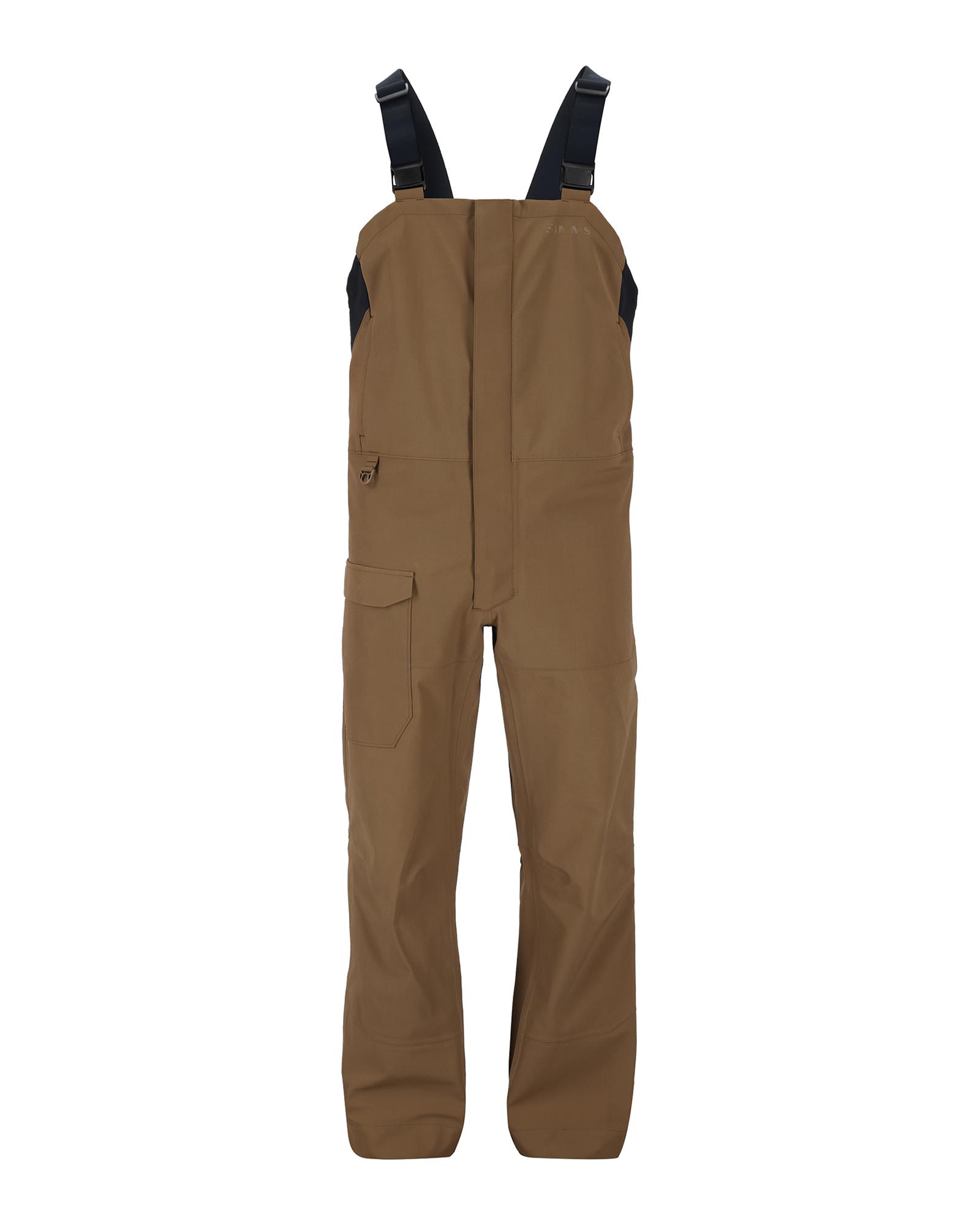 Men’s fishing rain bibs brown 3 layer waterproof stretch fabric Simms Challenger