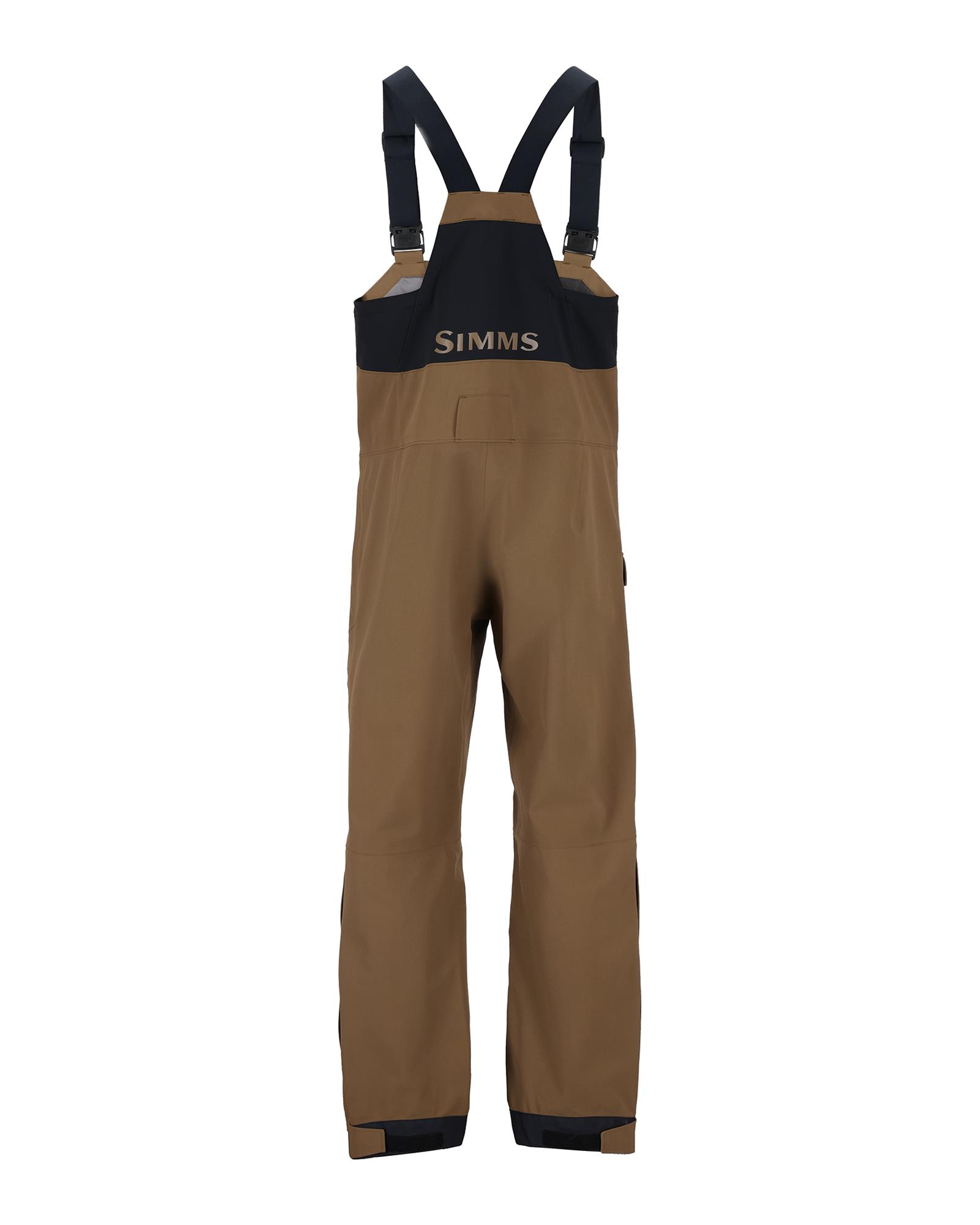 Men’s waterproof fishing bibs brown reinforced legs adjustable strap system back