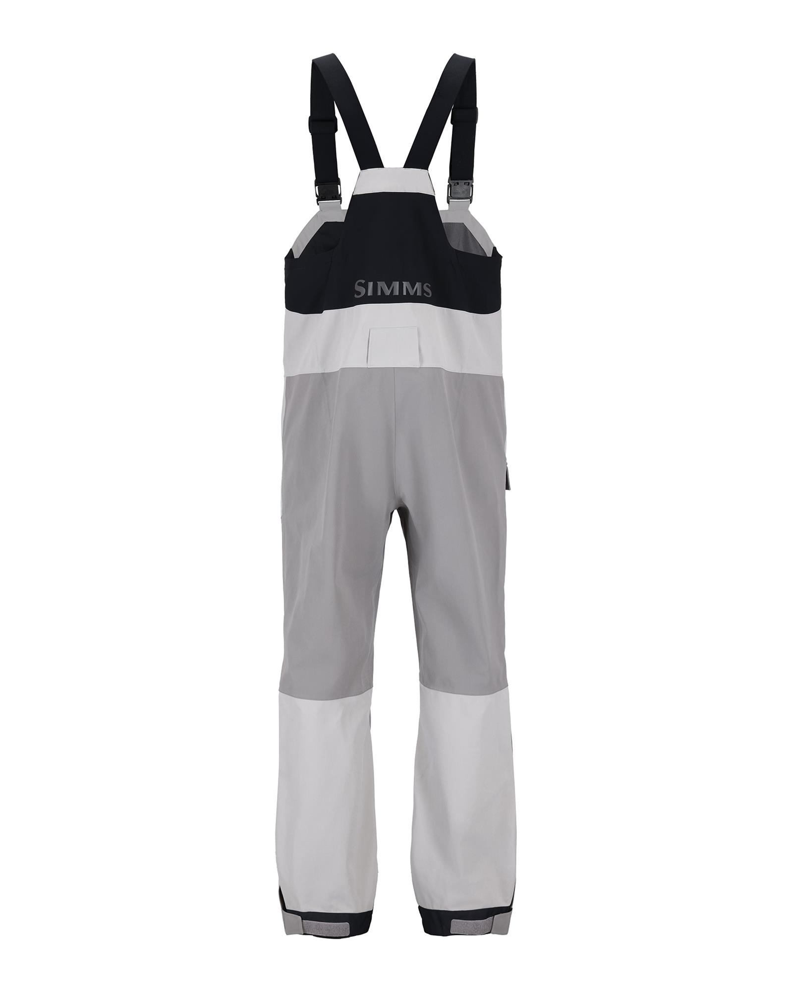 Simms Challenger bibs shale gray back view waterproof fishing bibs adjustable suspenders