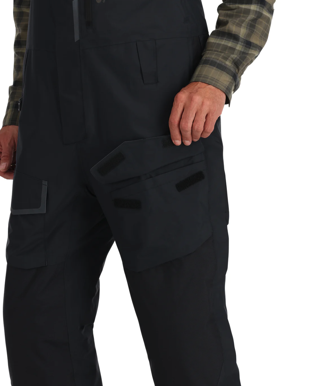 Simms Insulated Bib features chest pockets for secure gear storage.
