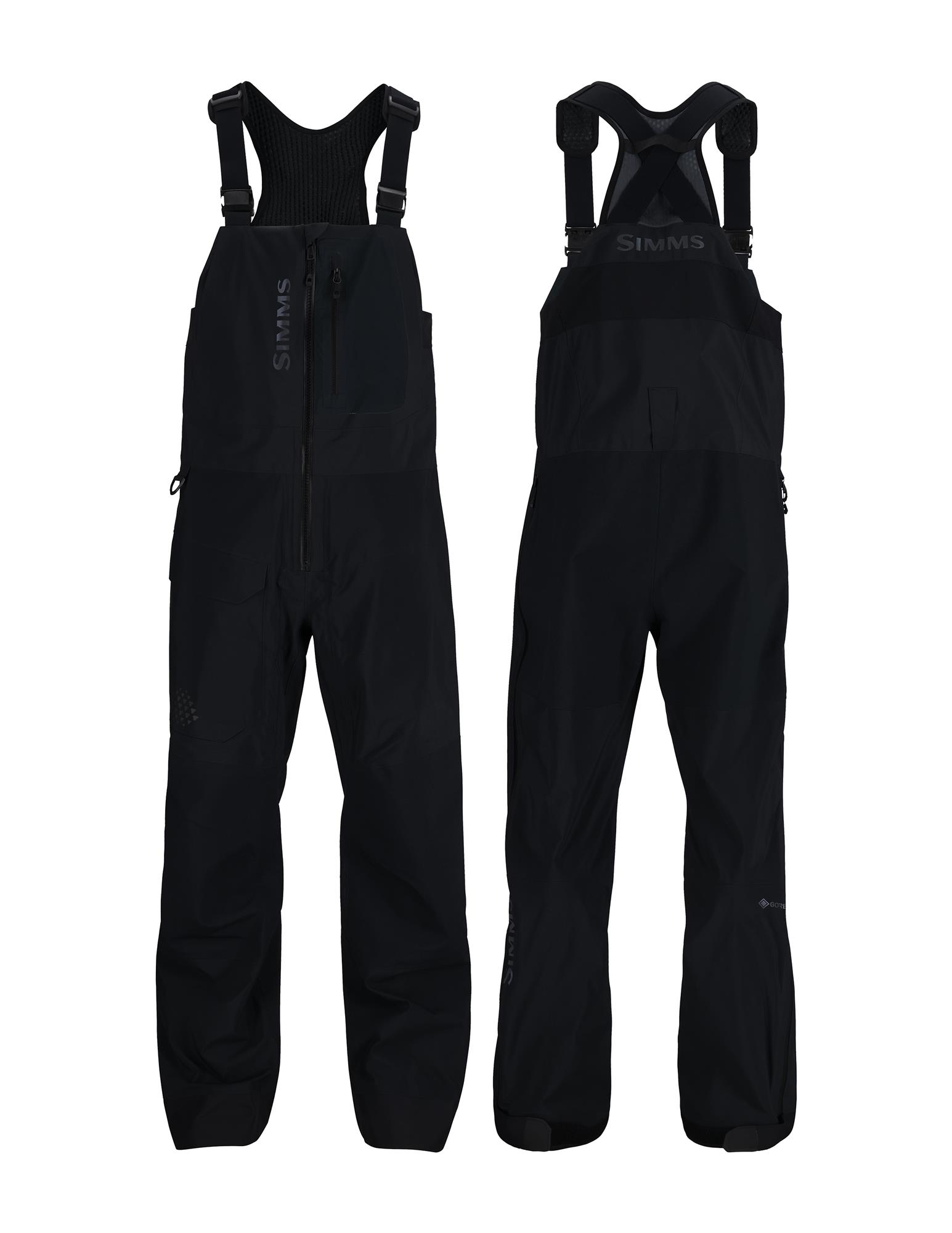 Front and back view of Simms ProDry Fishing Bibs in black