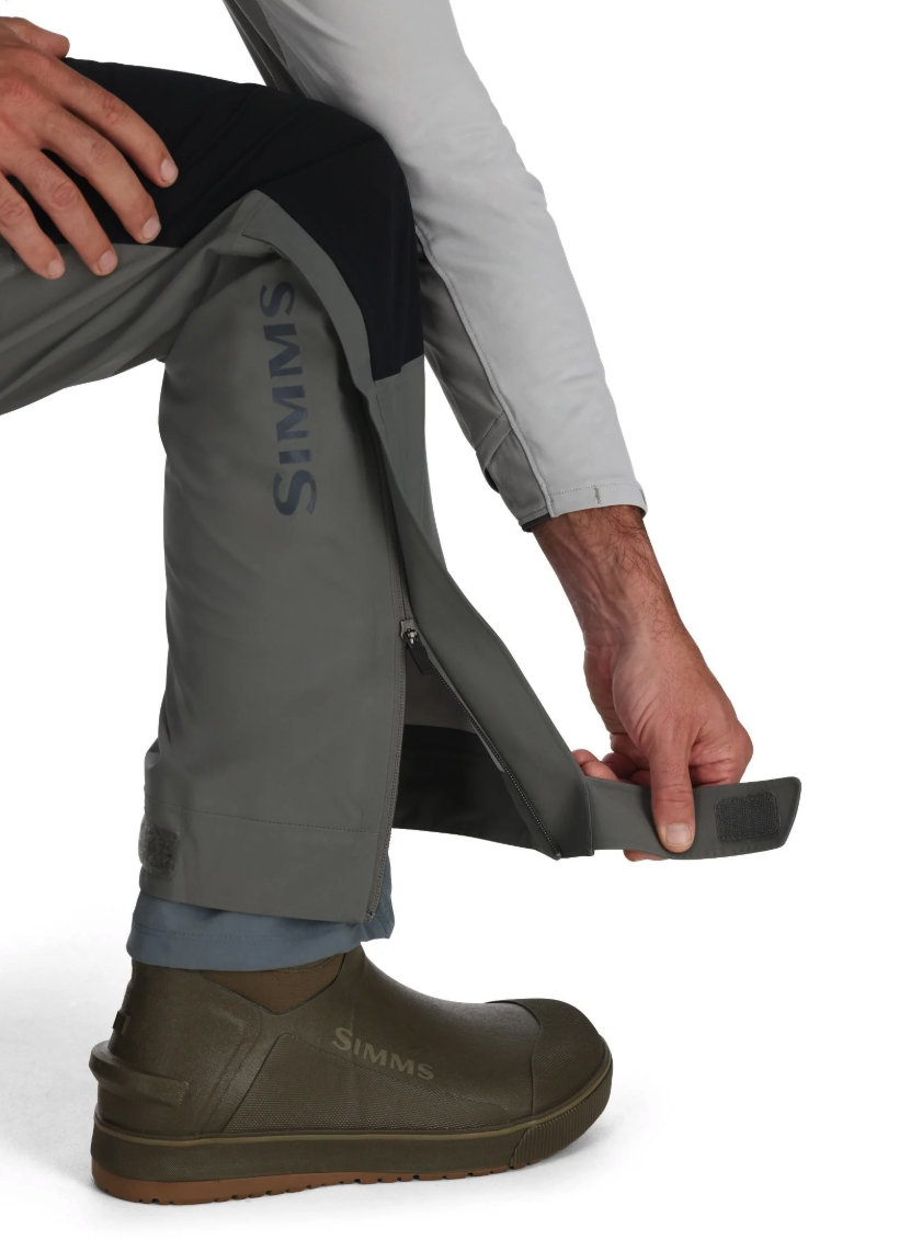 Simms Vapor Elite Bibs leg zipper open on model