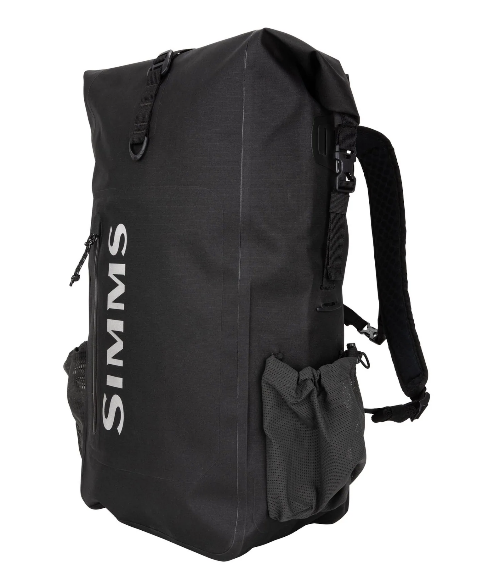 Durable Simms Dry Creek Roll Top Backpack, ideal for keeping fishing equipment dry.