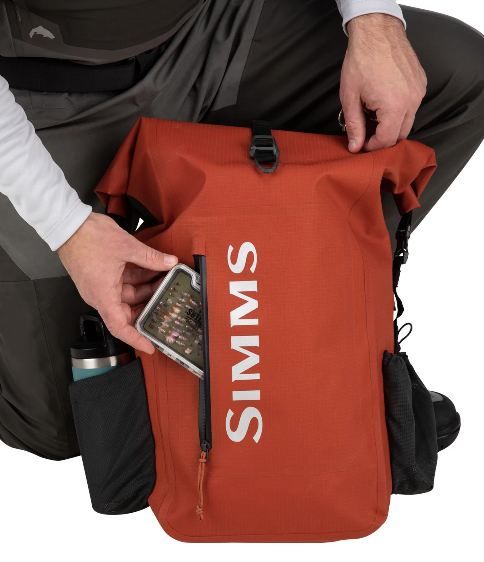 Simms Dry Creek Roll Top Backpack, ultimate waterproof fishing pack.