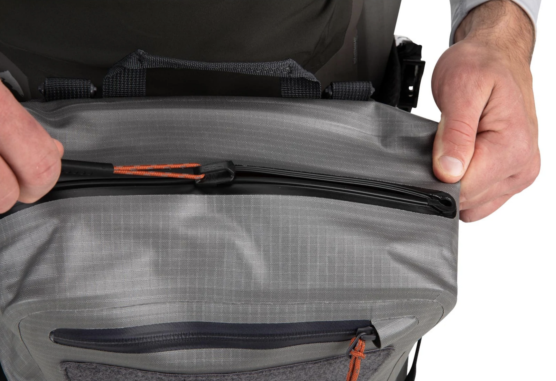 Simms Dry Creek Z Hip Pack, waterproof fishing bag with submersible zippers.