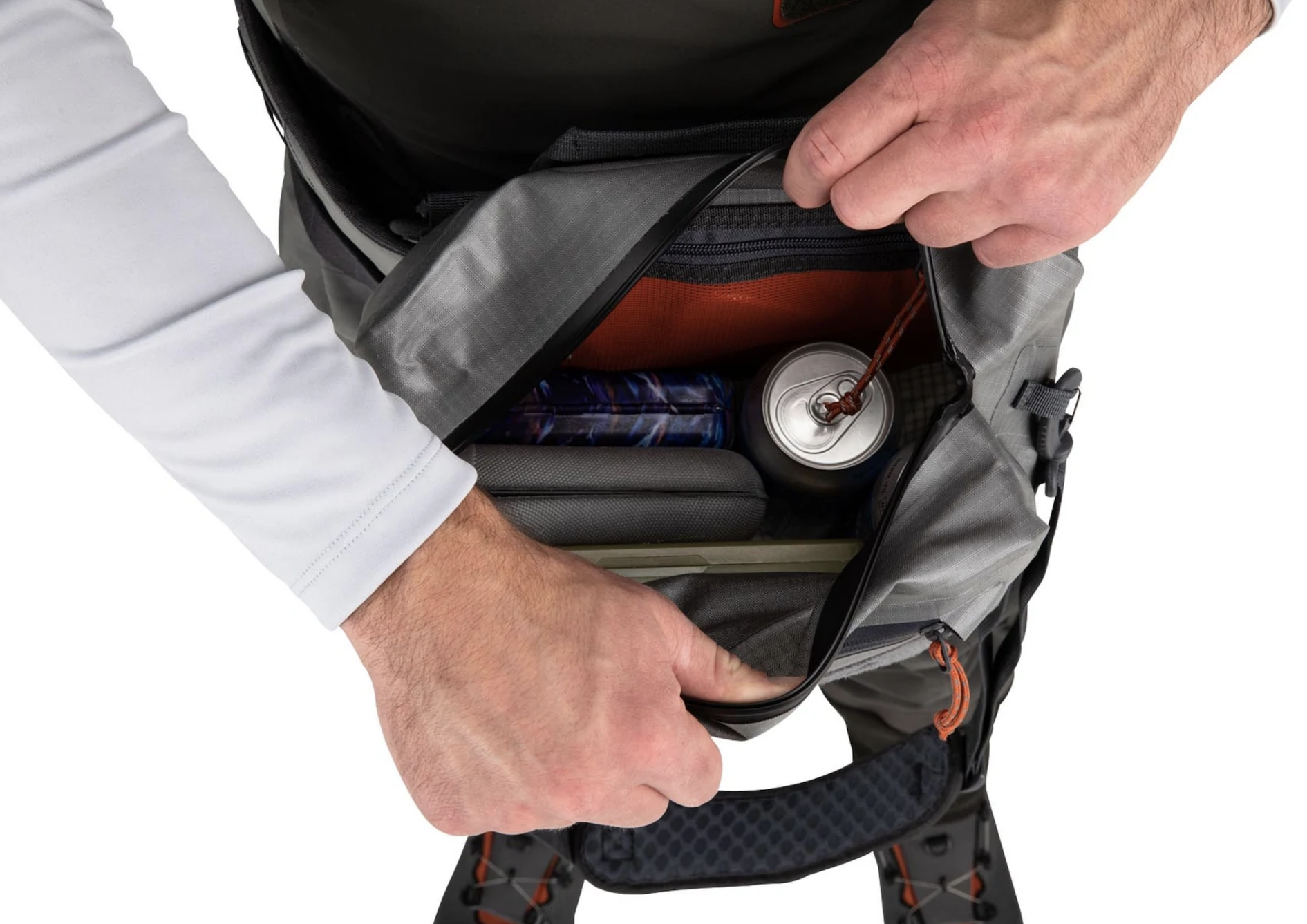 Durable Simms Dry Creek Z Hip Pack, submersible protection for fishing essentials.