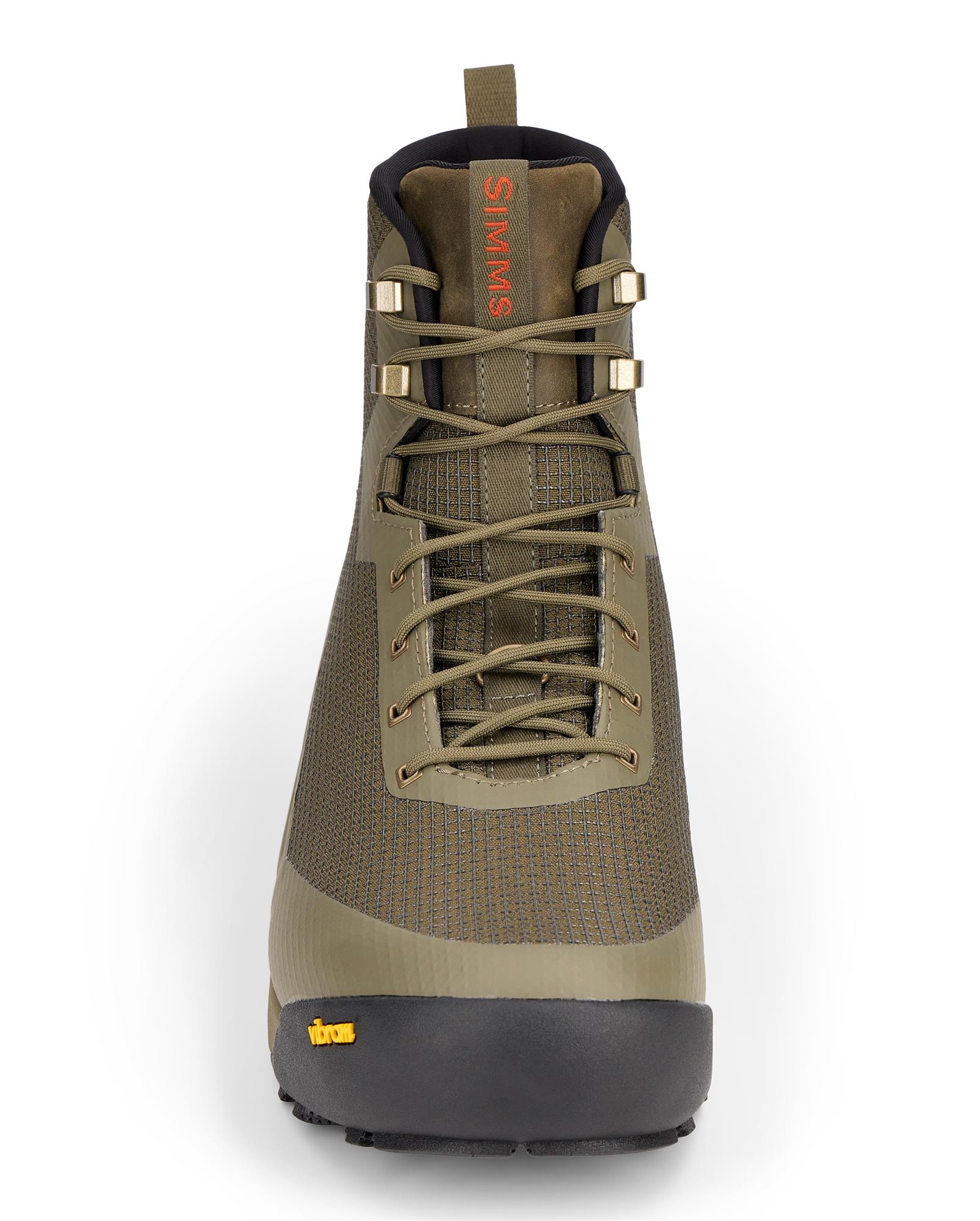 Front view of Simms Access Wading Boot showing TPU woven upper and corrosion-resistant lace hardware