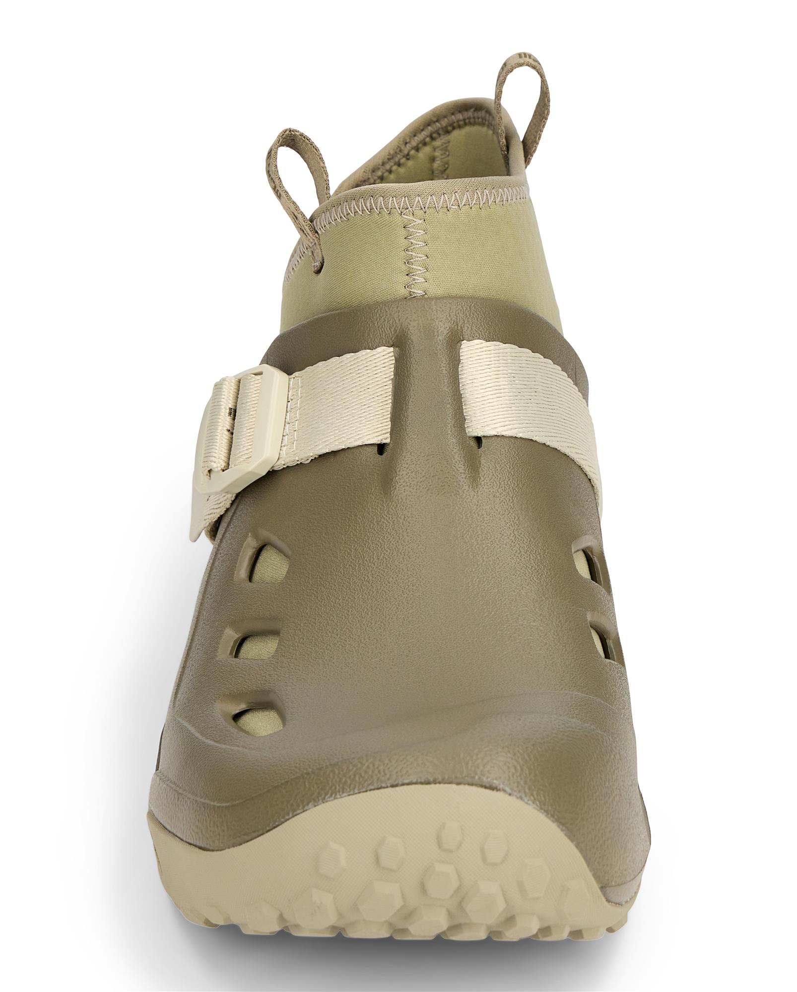 Front view of Simms Drifter AT fishing water shoe showing drainage ports and secure wrap-around strap system