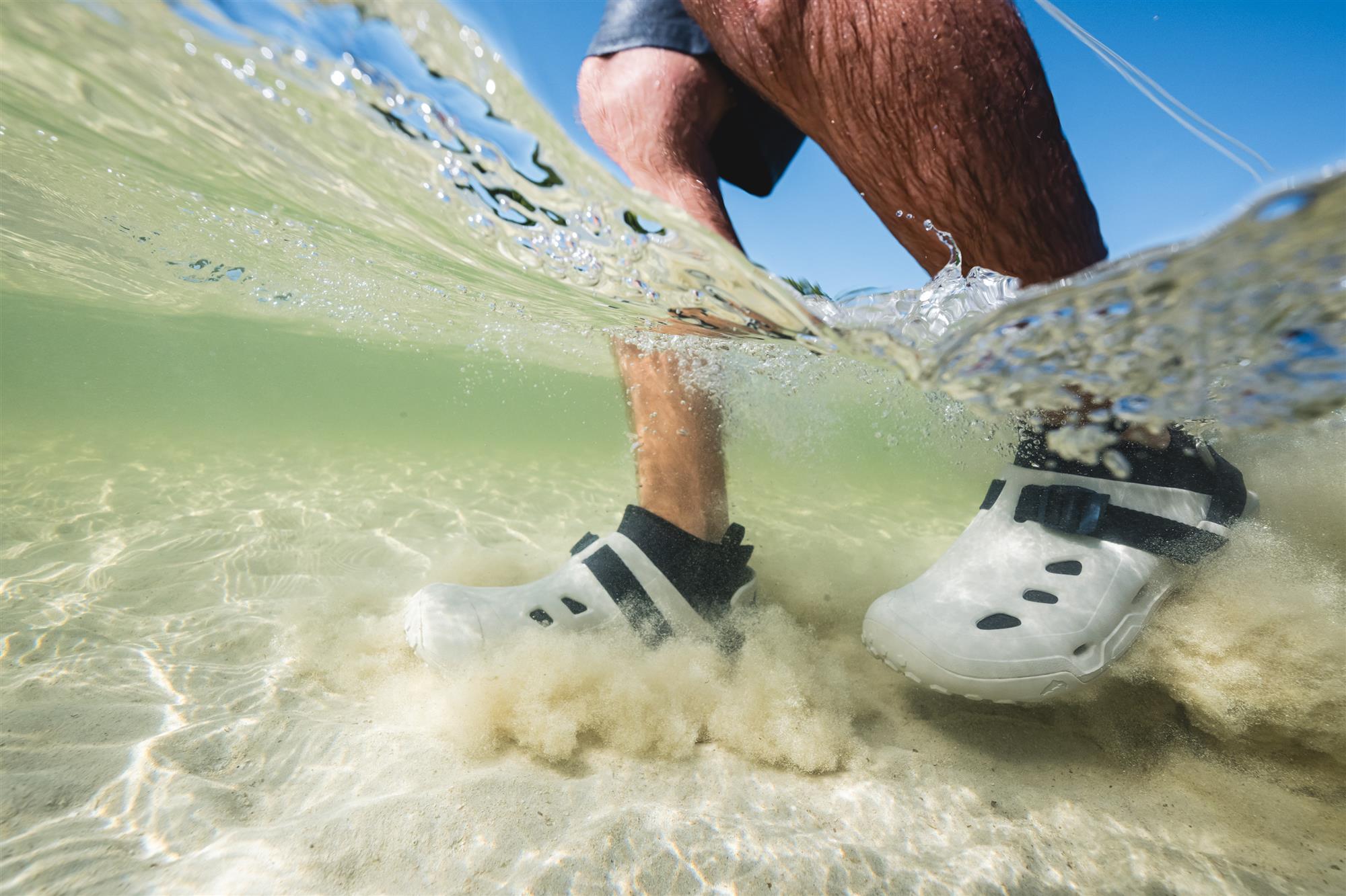 Simms Drifter AT water shoes in saltwater flats with quick-draining design and non-marking gum rubber outsole