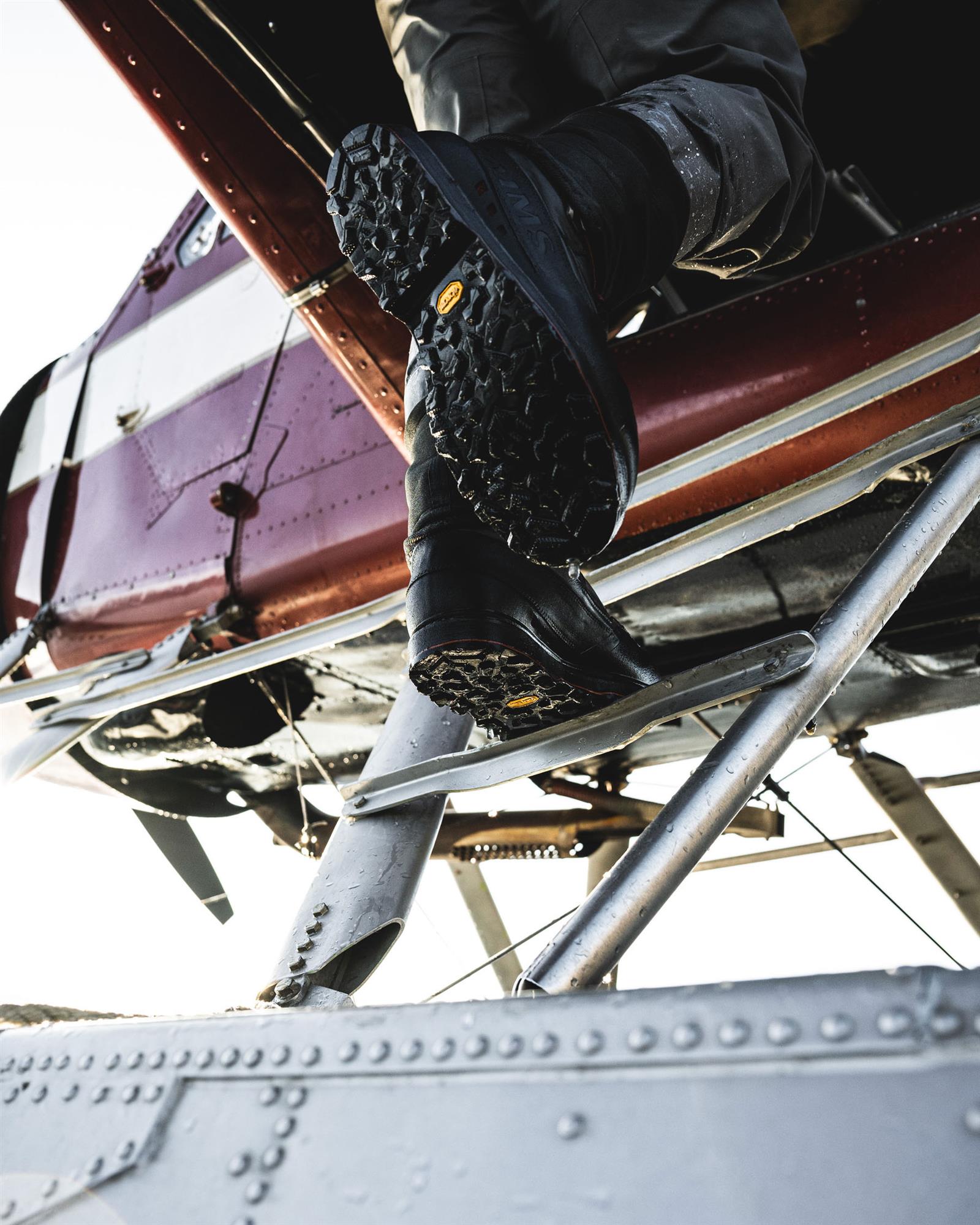 Close-up of durable Simms G3 Guide Boot with Vibram Idrogrip outsole.
