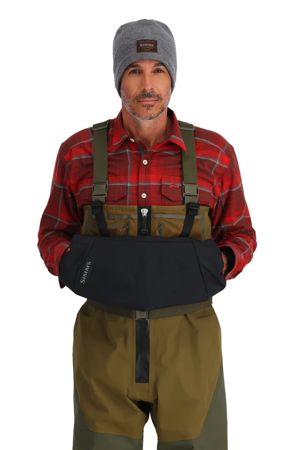 Waterproof Simms Bulkley Muff for fishing in wet conditions.