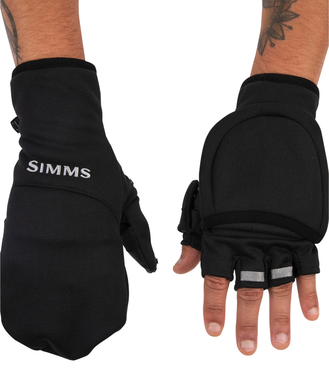 Convertible Simms Freestone Mittens with fleece-lined interior.