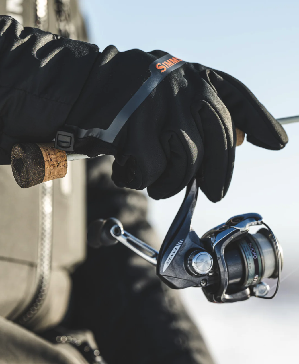 Flexible and durable Simms Windstopper Gloves for cold-weather fishing.