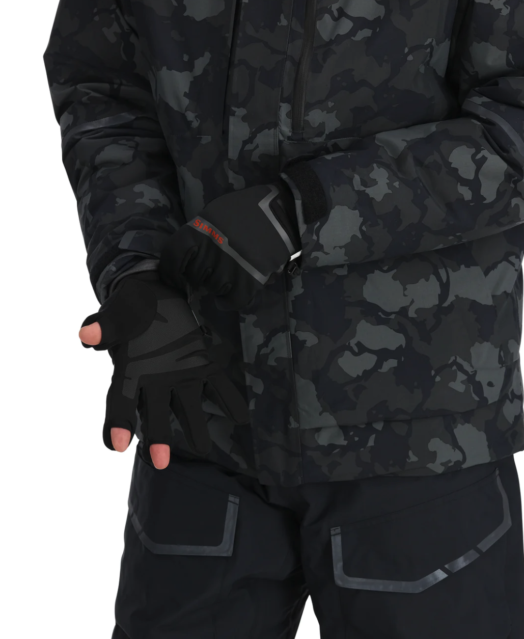 Fishing gloves by Simms with water-resistant and windproof construction.