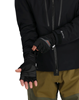 Model putting on Simms Windstopper Half-Finger Fishing Glove with palms facing up