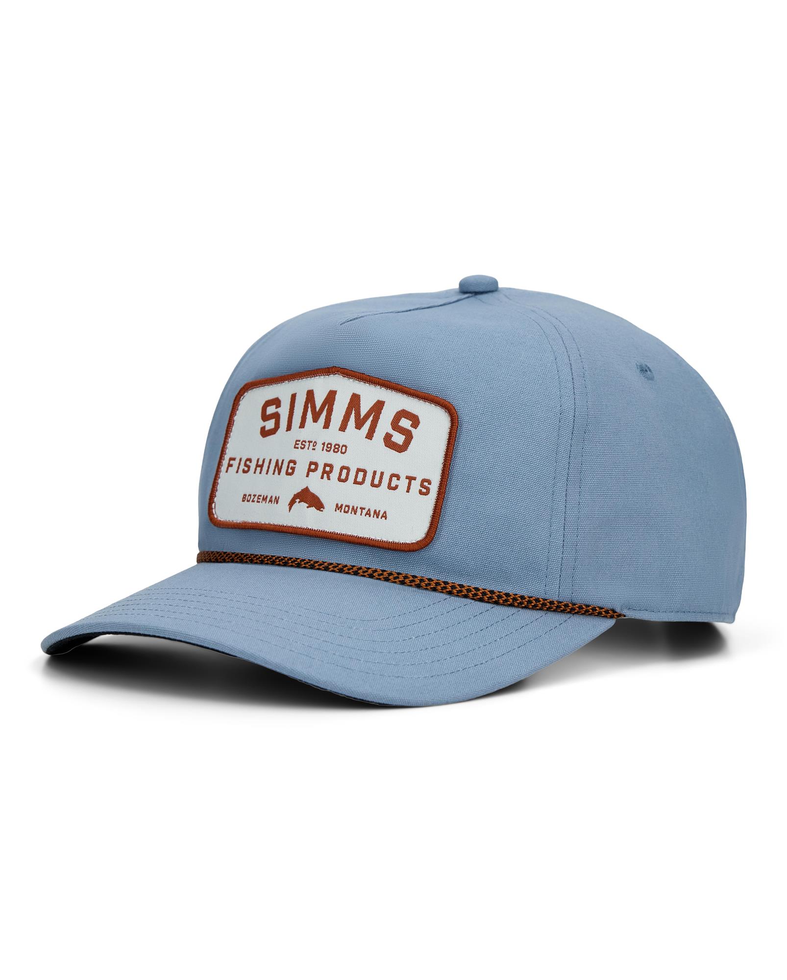 Cotton twill fly fishing hat with Simms Fishing Products patch and rope detail