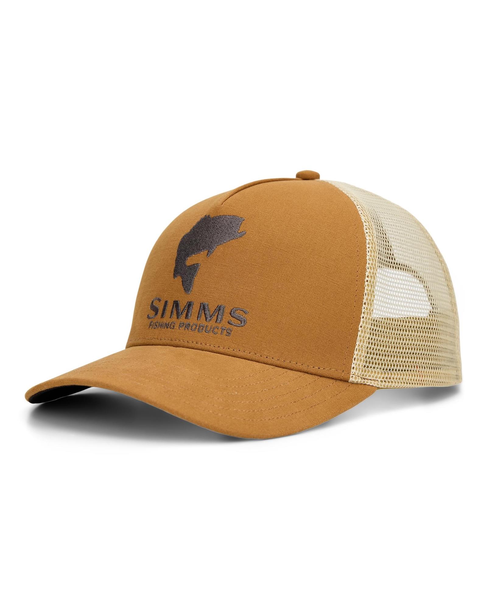 Simms Double Haul Trucker Hat Sepia breathable mesh fishing hat with Simms logo