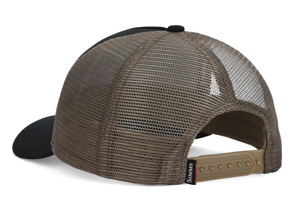 Rear angle view of  Simms Double Haul Trucker Hat Stone Black