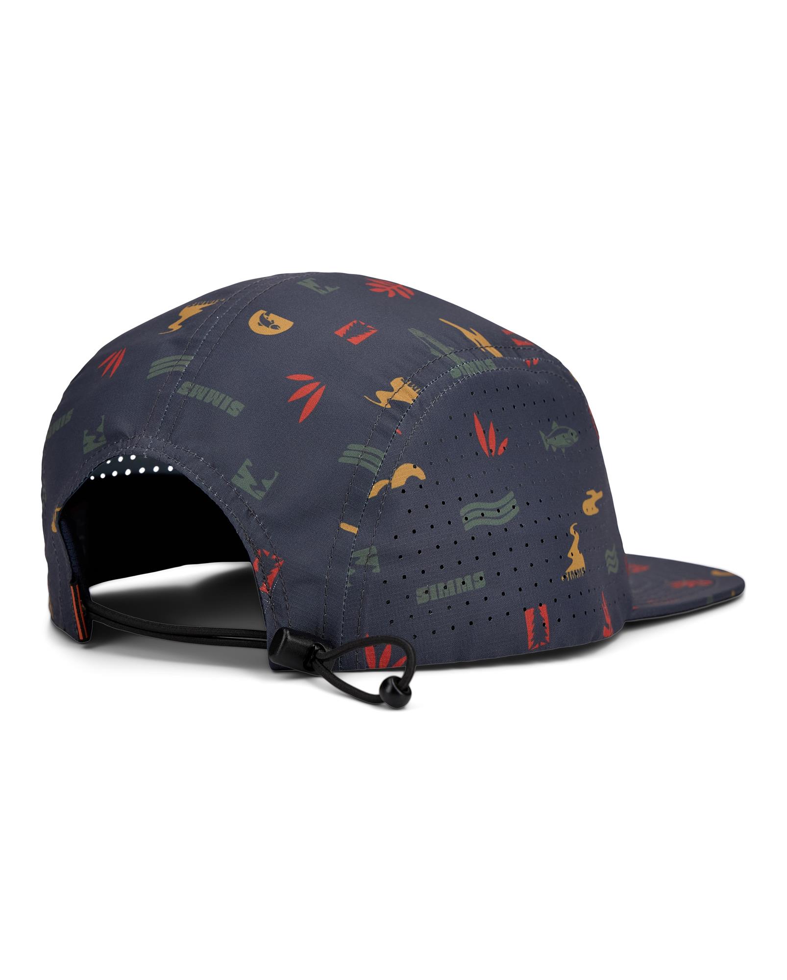 Simms Single Haul Pack Cap lightweight fly fishing hat front view with patterned design and Simms logo patch