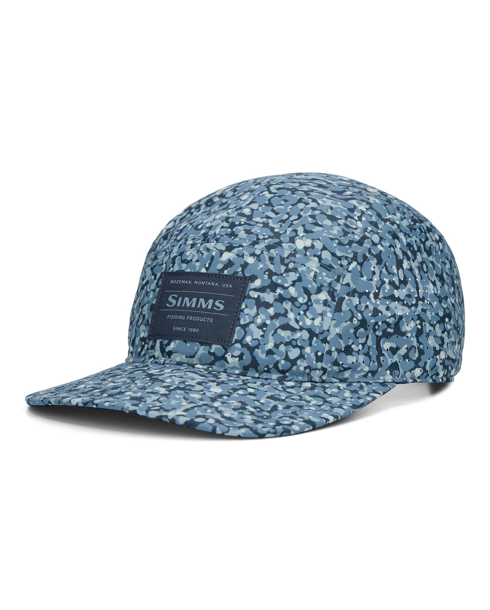 Simms Single Haul Pack Cap Pebble Selvedge camo pattern breathable fishing hat with crushable EVA foam brim