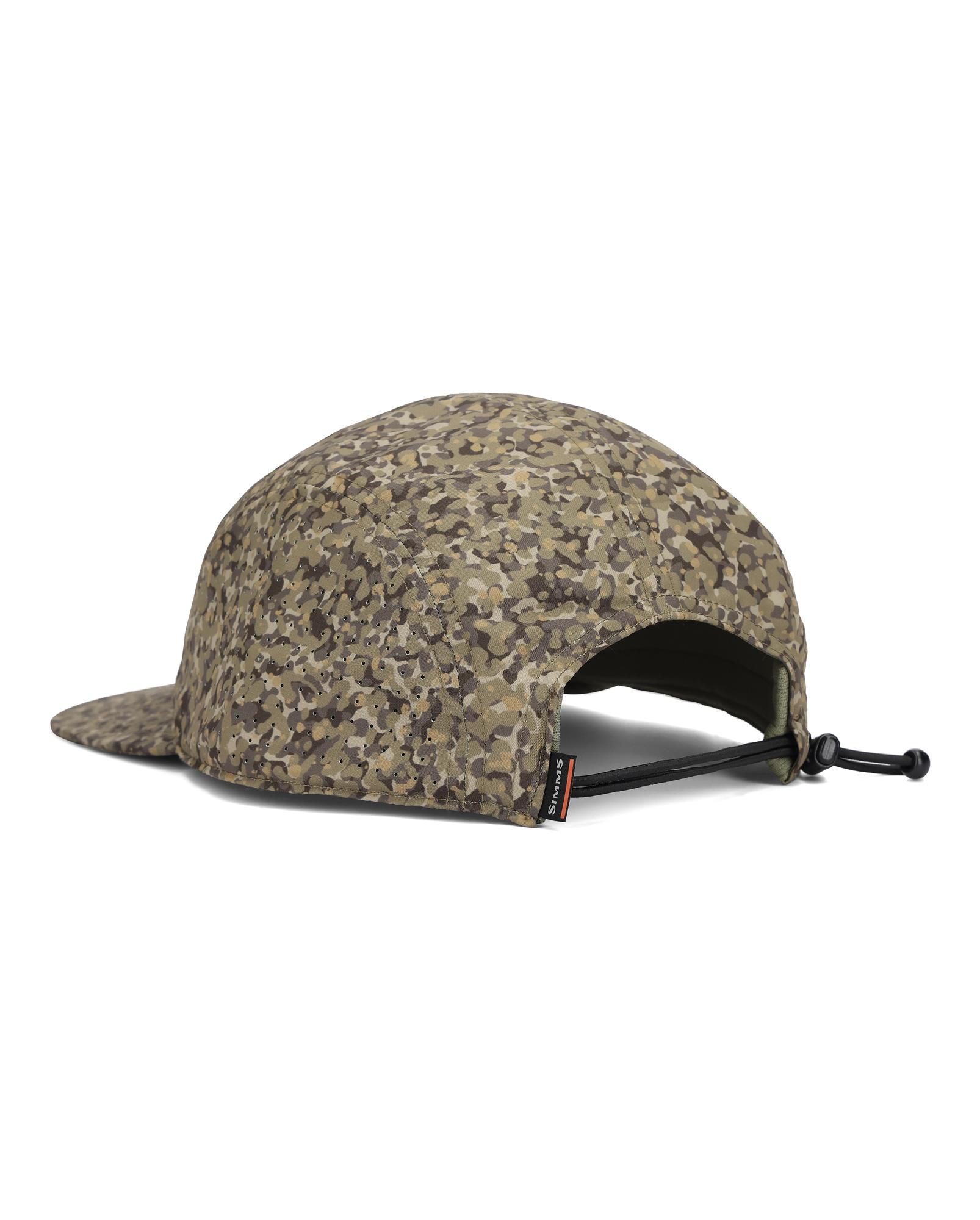 Simms Single Haul Pack Cap Pebble Stone camo performance fly fishing hat with ventilated panels and packable brim