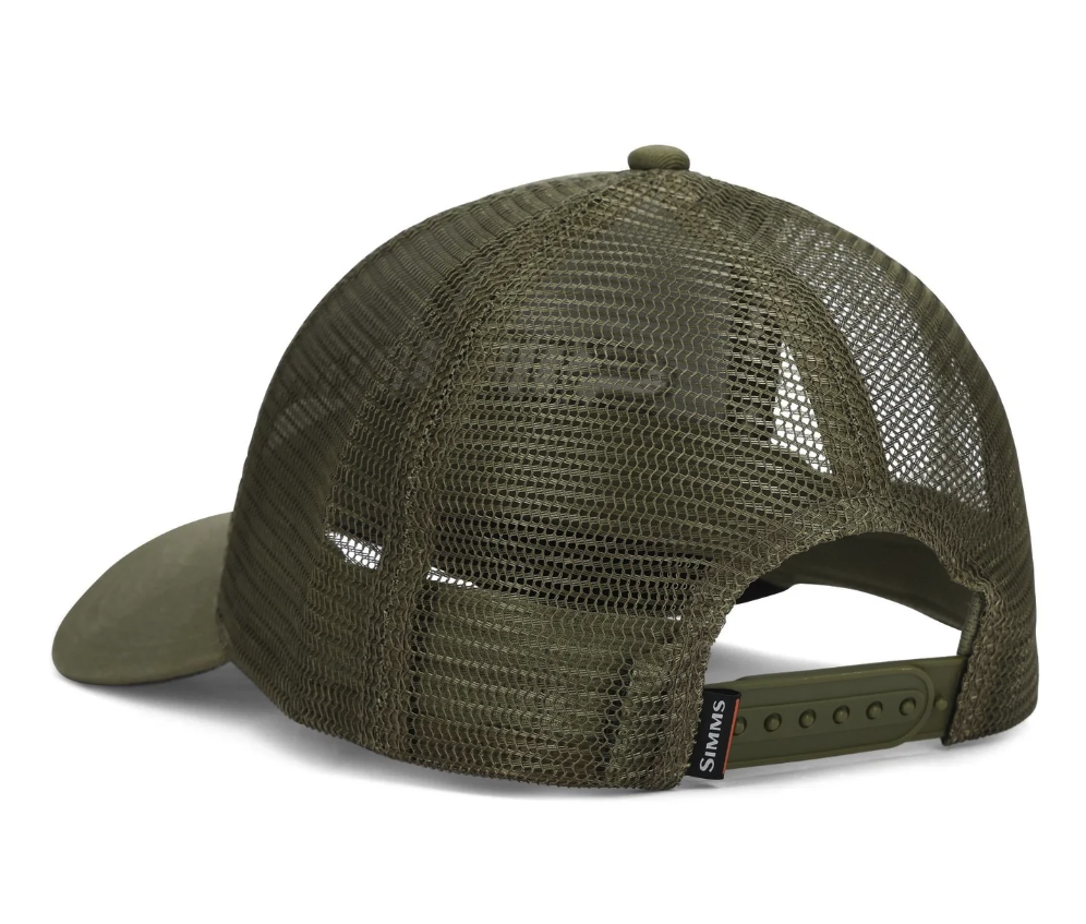 Rear angle view of Simms Single Haul Trucker Hat Back Eddy Fill Loden color