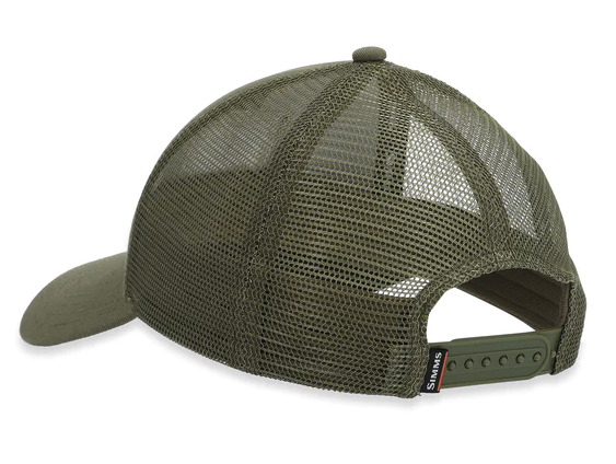 Trout patch Simms Trucker Hat – low-crown design with polyester mesh back – order today.