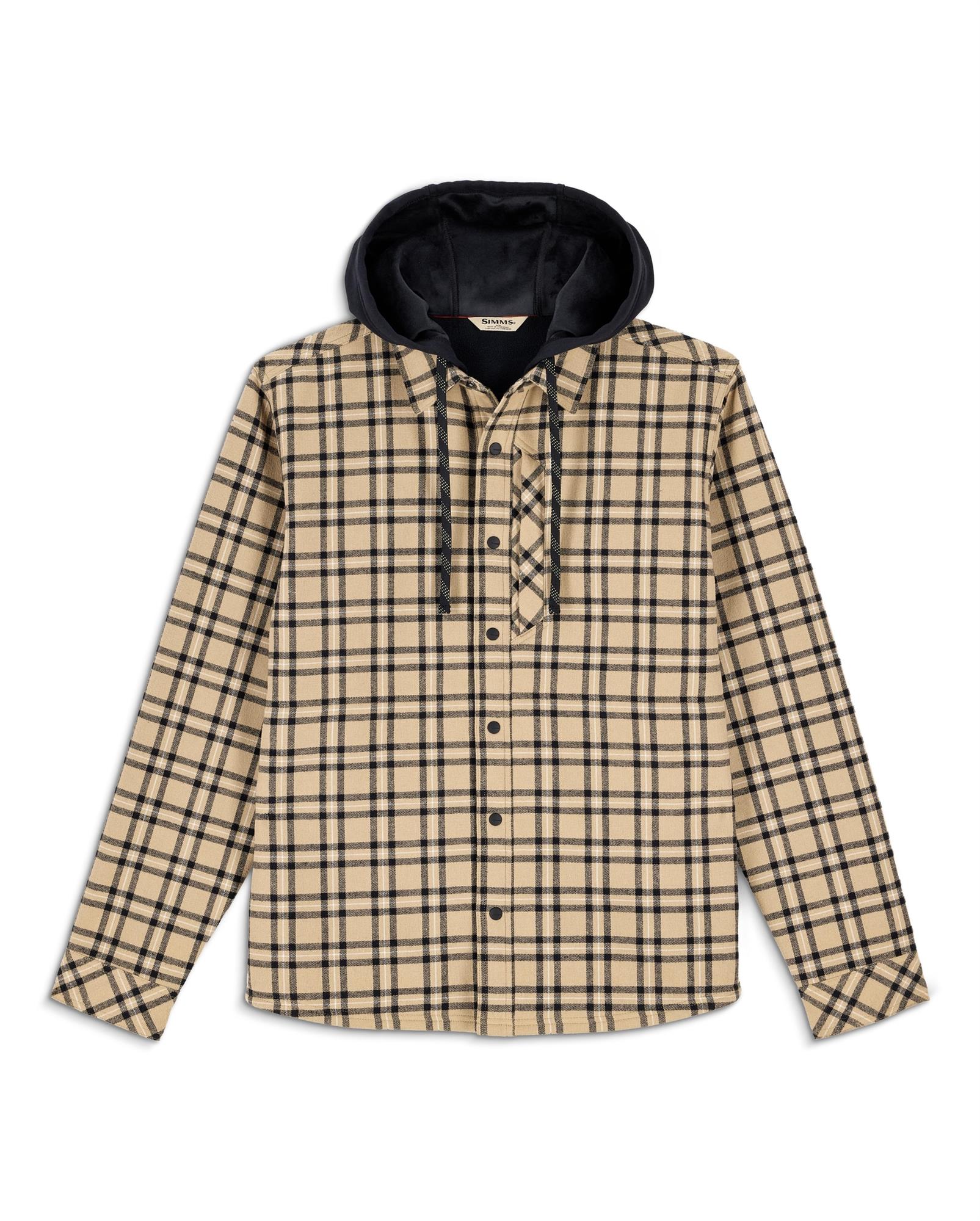 Heavyweight fishing shirt jacket with hood in tan check pattern