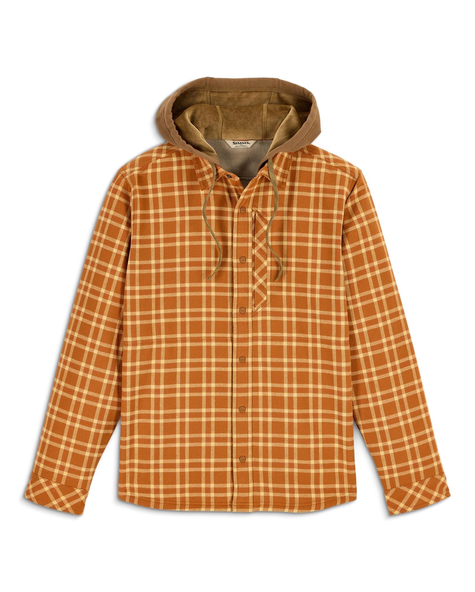 Outdoor hooded shacket in Stonefly check pattern by Simms